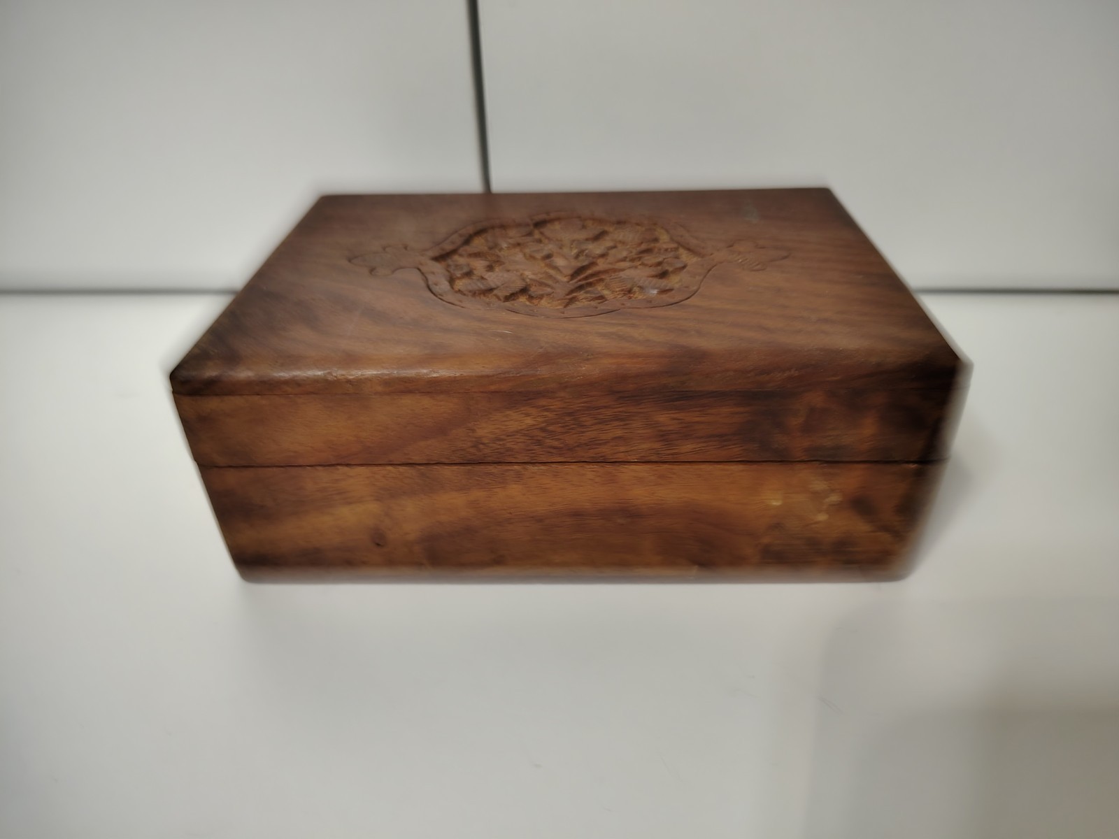 Vintage Hand Carved Wooden Trinket Jewelry Box Made In India