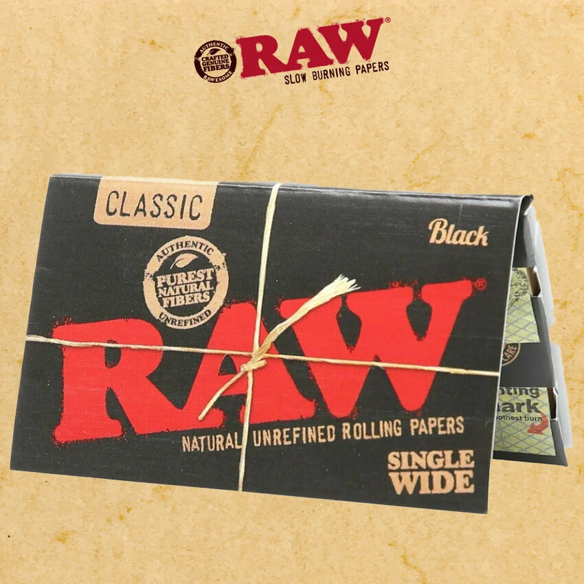 😎 🍃 25 x RAW CLASSIC BLACK SINGLE WIDE ROLLING PAPERS FULL BOX AUTHENTIC 🍃😎