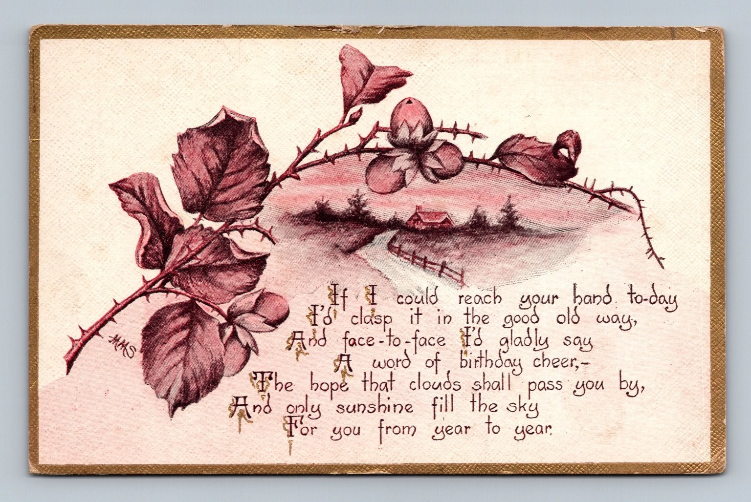 Vintage 1918 G.K. Prince Birthday Postcard with Rose Illustration