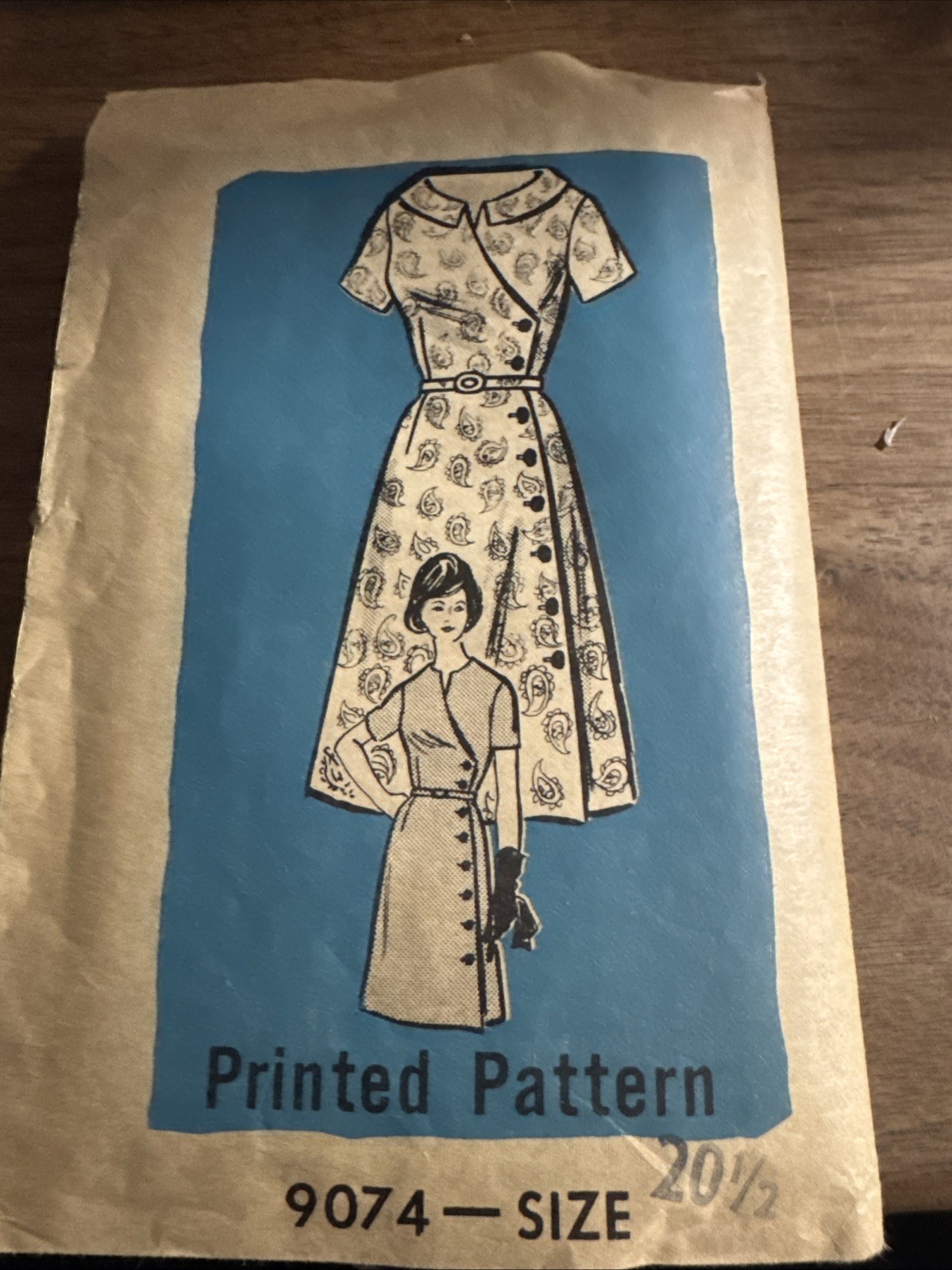 1940’s Original Mail Order Printed Asymmetrical Dress Pattern 9074 sz 20 1/2