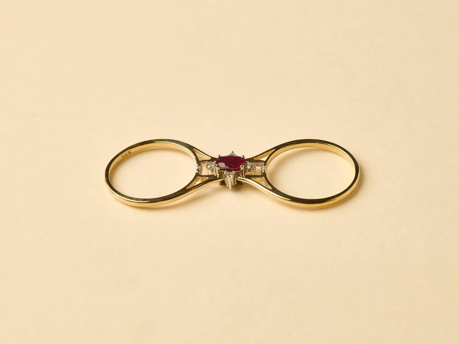 Unique 18K Yellow Gold Over Ruby & Diamond Gemstone Reversible Ring For Women’s