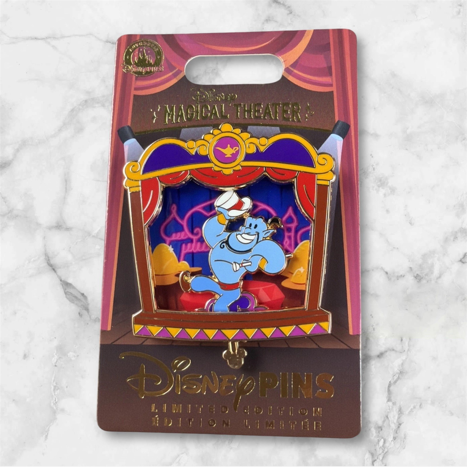 2026 DISNEY PIN MAGICAL THEATER PIN MONTH ALADDIN GENIE DANCING LE4500