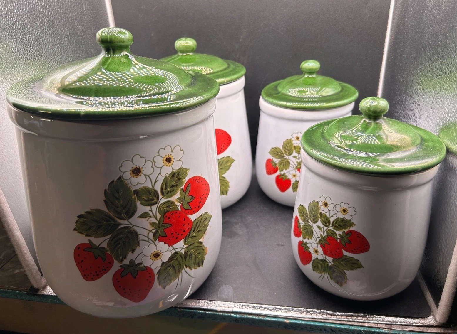 Vintage. McCoy Strawberry Canisters Full Set Of 4 One Has Chipped Top