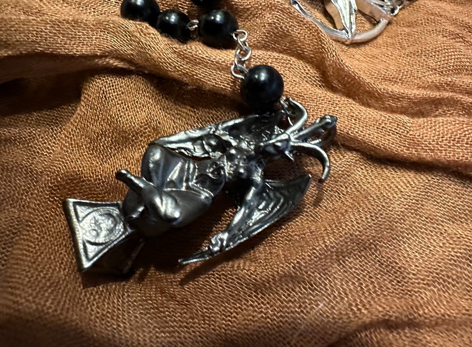 Black and Silver, Baphomet Center & Heavy Baphomet Pendan Rosary Hail Satan 666
