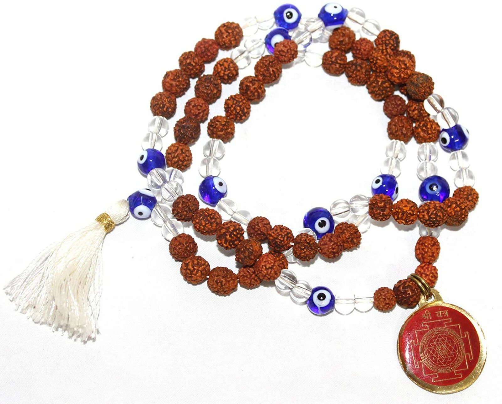 Mala Prayer Beads Rudraksha Evil Eye Yoga Jewelry With Sri Yantra Pendant