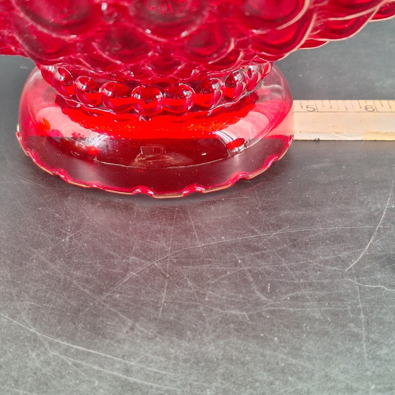 Vintage Ruby Red Glossy Diamond Quilted Glass Hurricane Lamp Shade 10″ Fitter