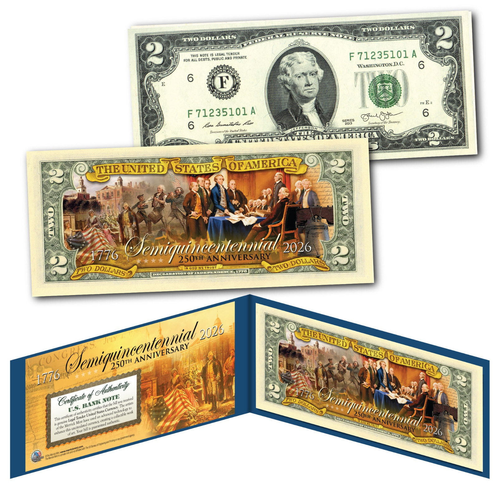 USA Semiquincentennial 250th Anniversary 1776 – 2026 July 4 Official $2 US Bill