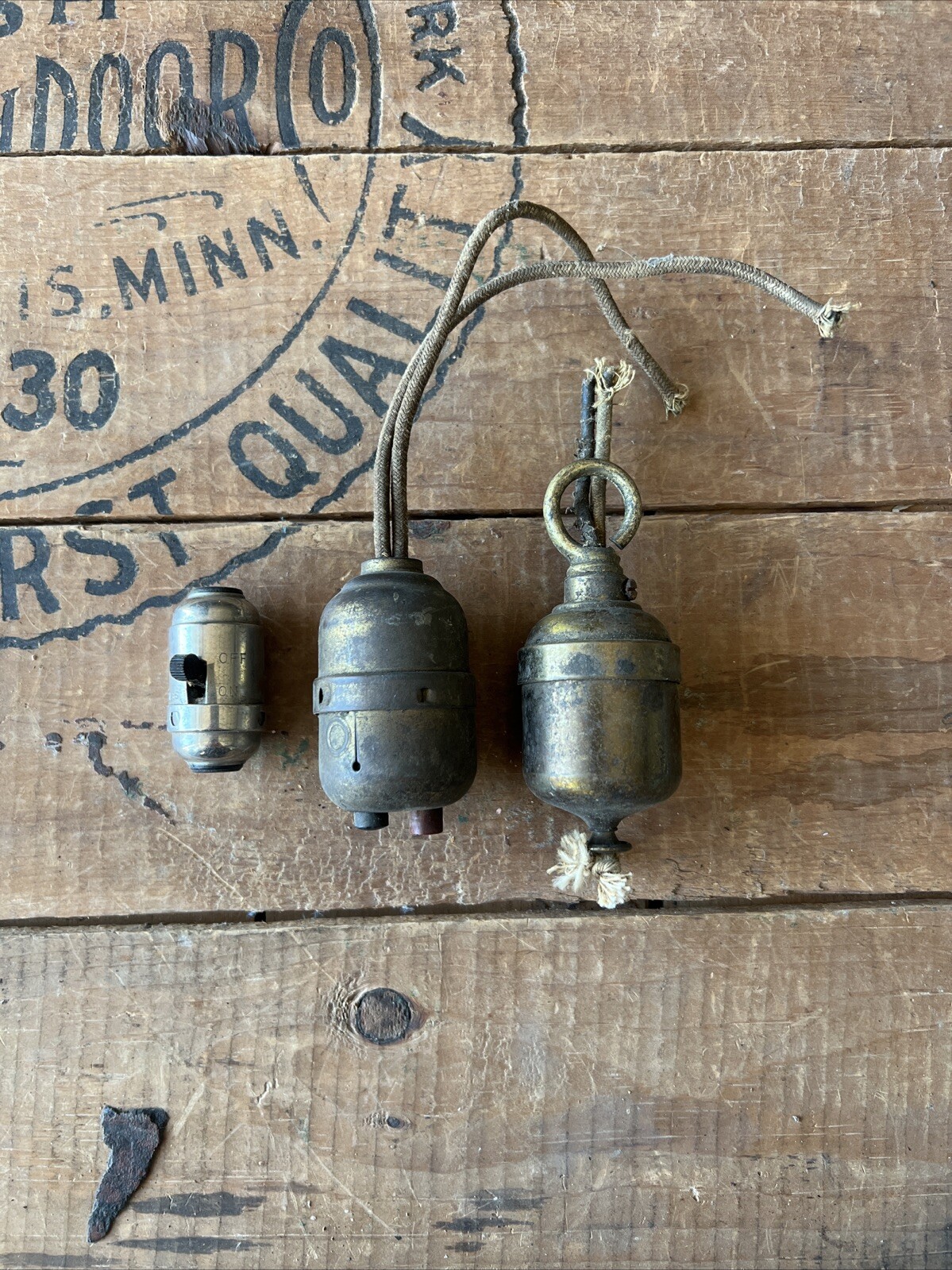 Antique Brass In Line Perkins Push Button Switch Arrow Pull Smith Toggle Light