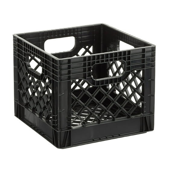 Juggernaut Storage 16QT Heavy-Duty Plastic Milk Crate Black with Built-in Handle
