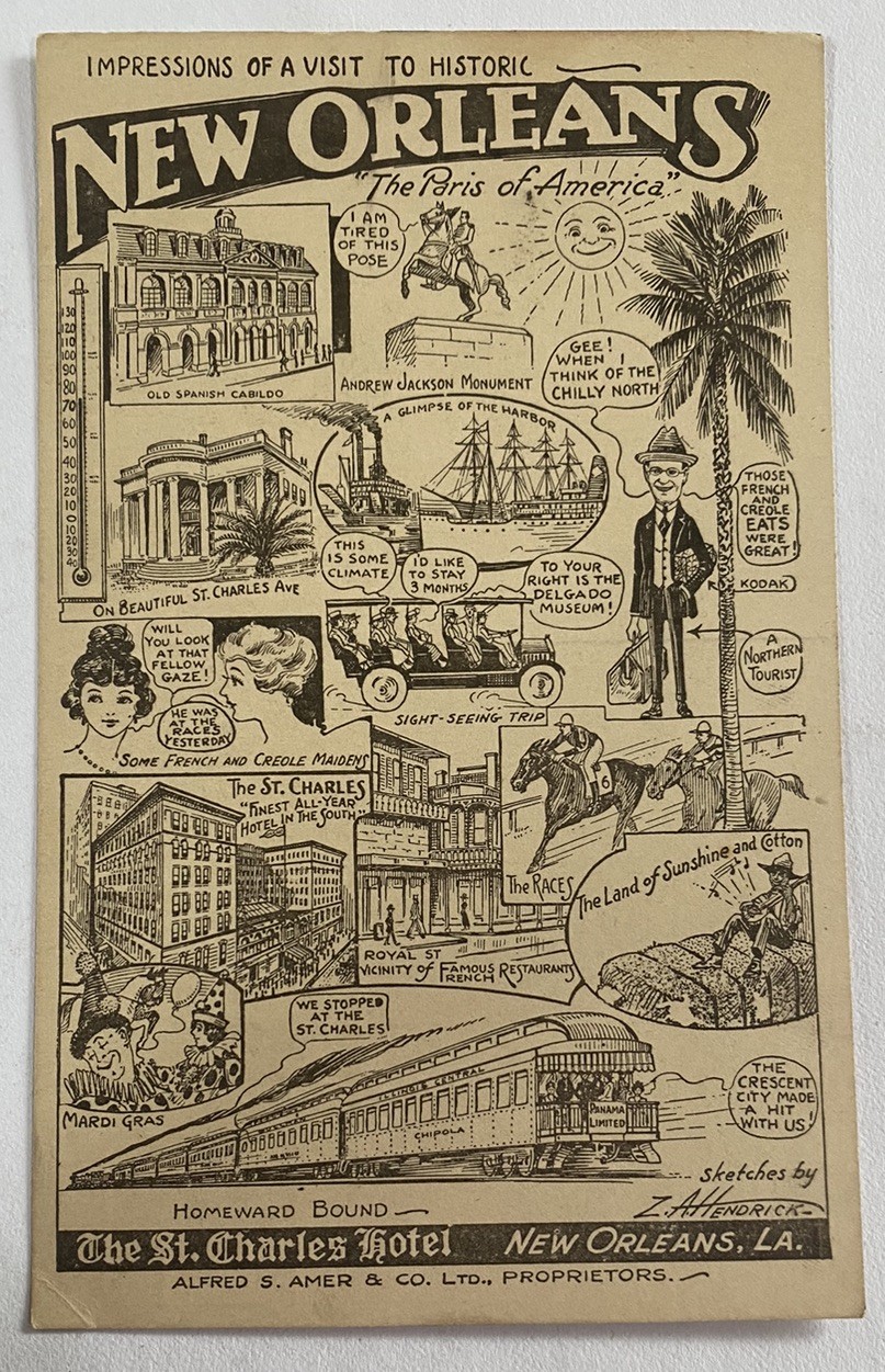 Vintage Postcard c1930s ~ Impressions of Visit to New Orleans, St Charles Hotel