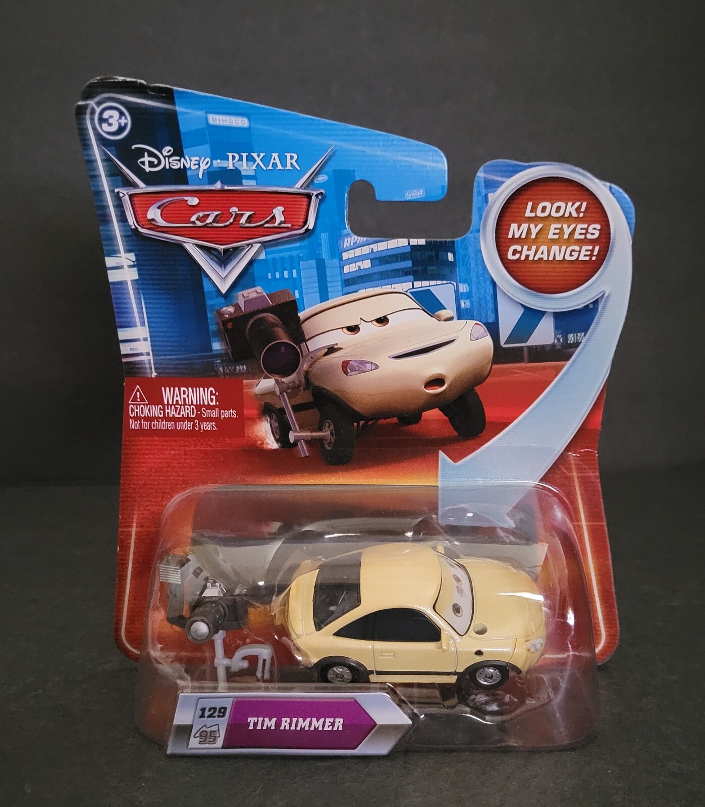2009 Disney Pixar Cars “TIM RIMMER” w/ Camera #129, moving Eyes. “NEW”