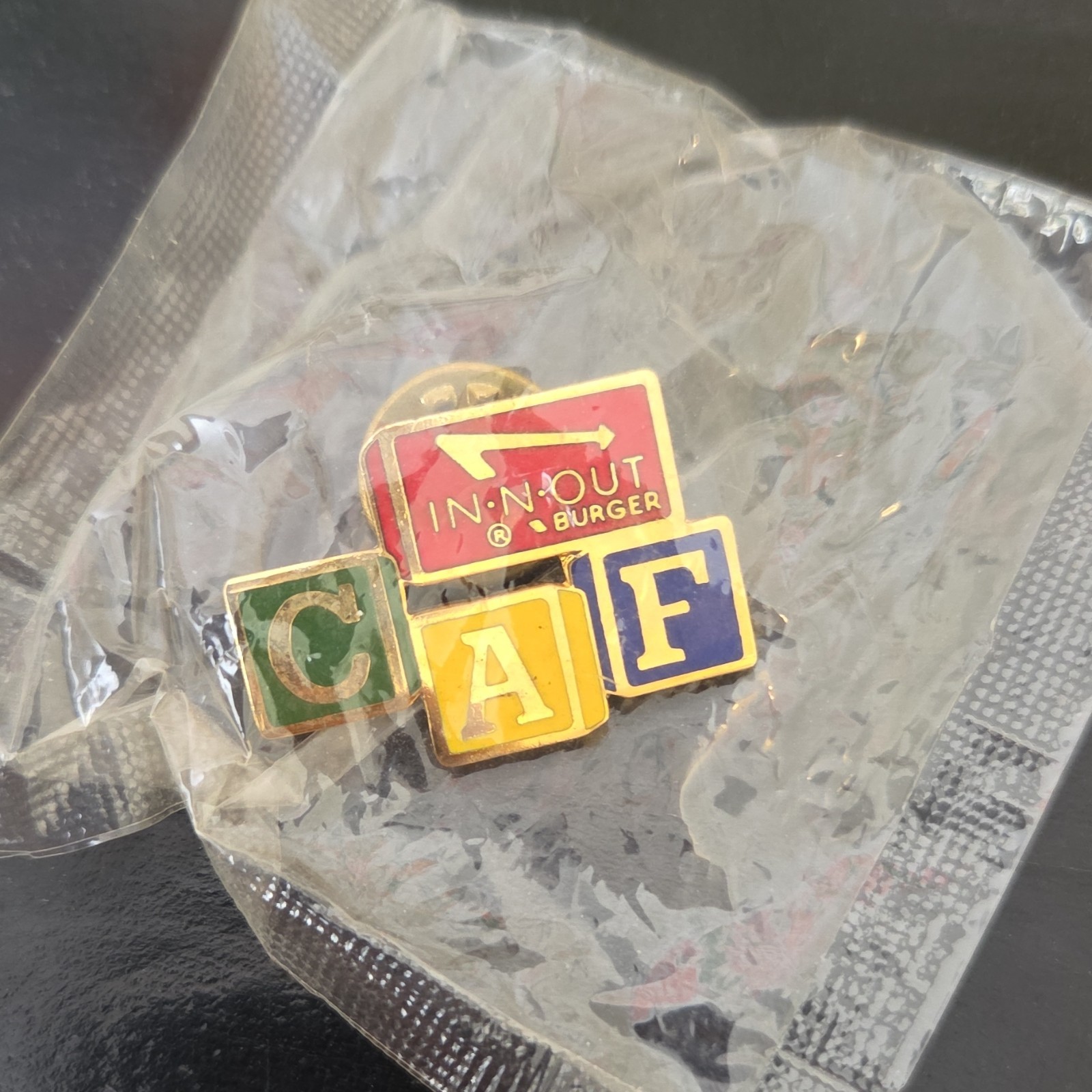 In-N-Out Burger 1987 CAF Original Advertising Pin Red Green Yellow Blue Gold