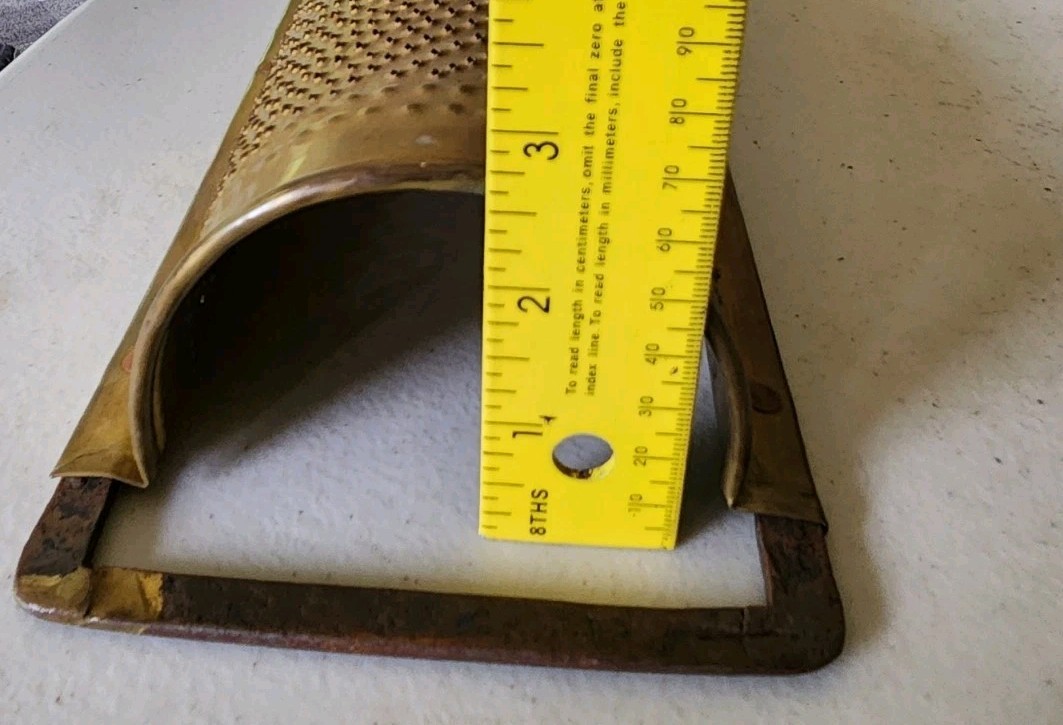 Large Primitive Punched BRASS Half Round CHEESE Vegetable GRATER Fruit ZESTER