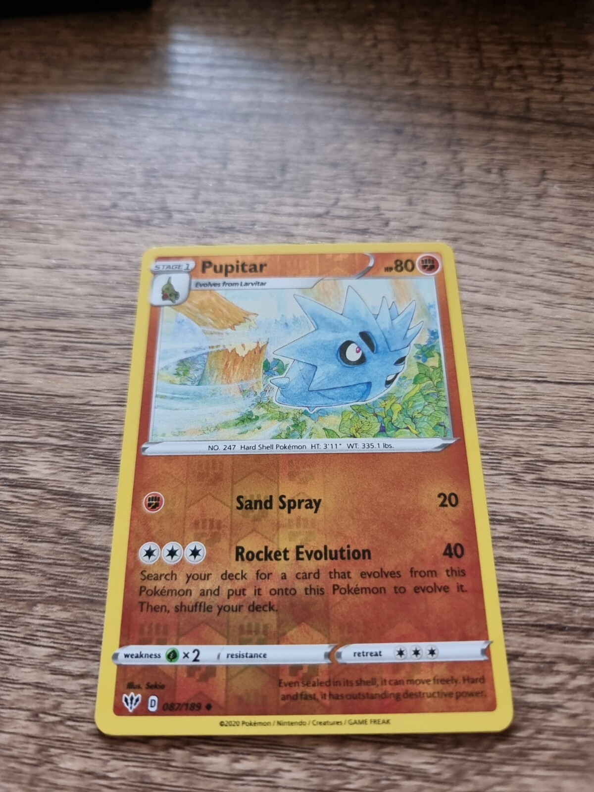 Pokemon Pupitar 087/189 Darkness Ablaze Reverse Holo Uncommon