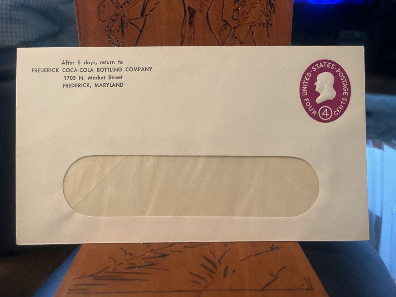 Frederick Coca-Cola Bottling Company Envelope Unused Envelope 1958-1963 Maryland