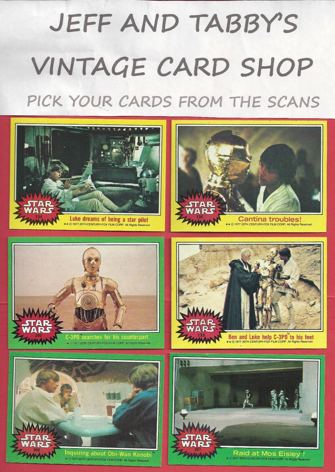 1977 TOPPS STAR WARS 3RD AND 4TH SERIES 133 TO 264 / SEE DROP DOWN MENU