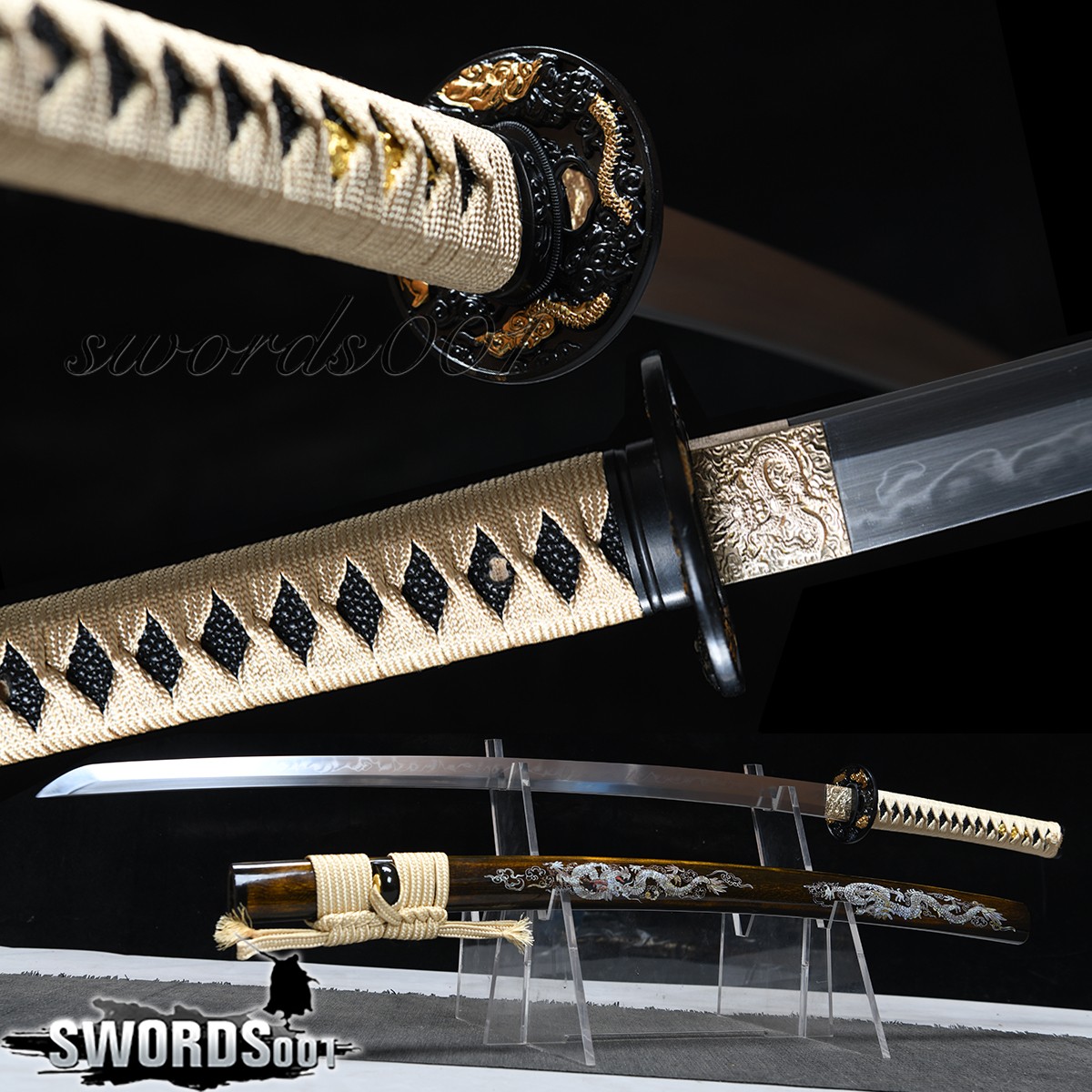 Dragon Katana Japanese Samurai Sword T10 Steel Clay Tempered Real Hamon Sharp