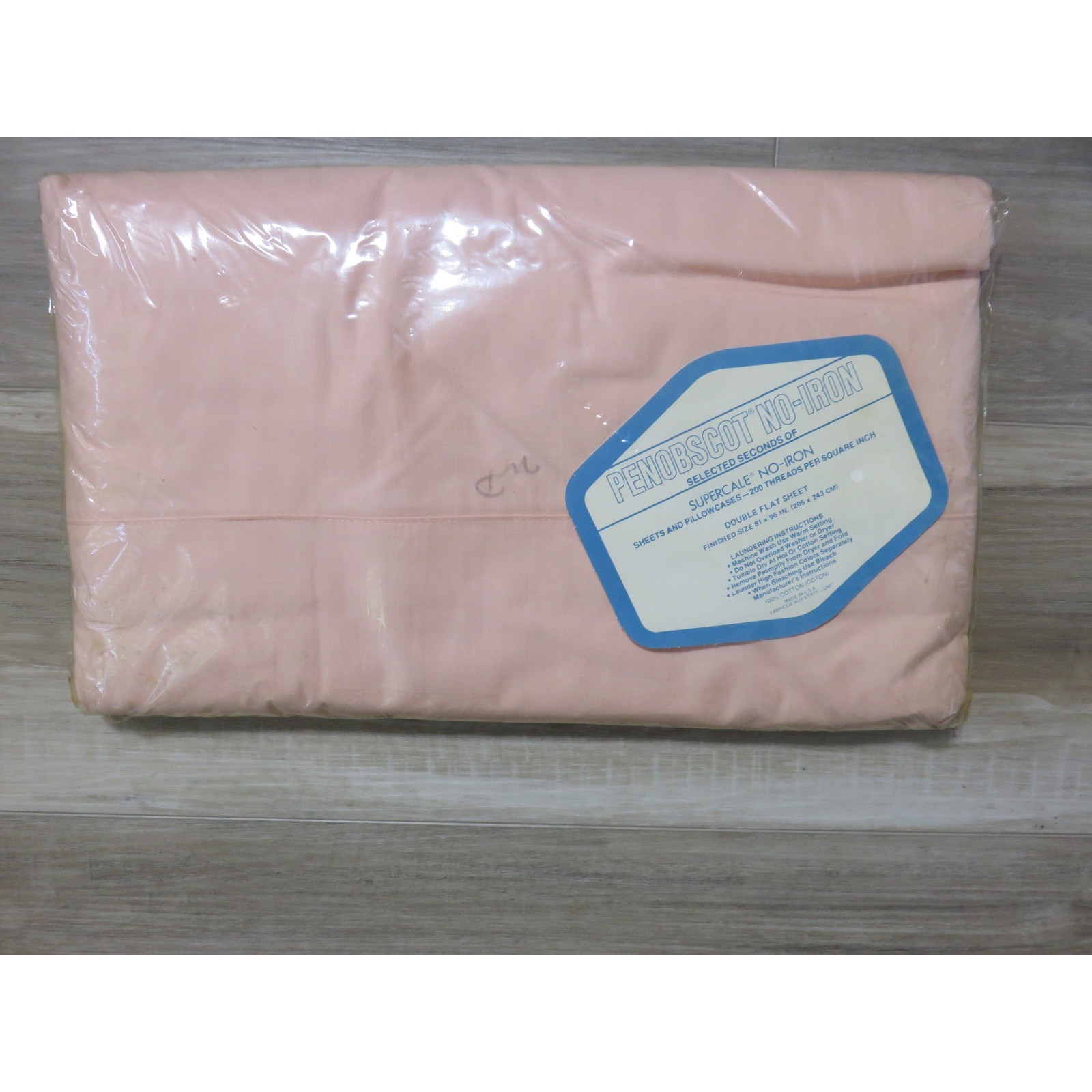 Vintage Penobscot Supercale No-Iron Double Flat Sheet 100% Cotton Pink Peach USA