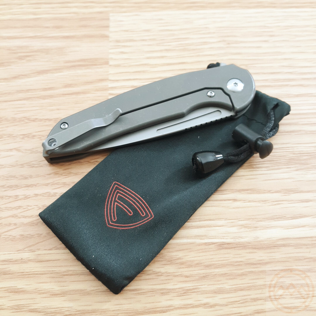 Ferrum Forge Knife Folding Knife 3″ Nitro V Steel Blade Gray Titanium Handle