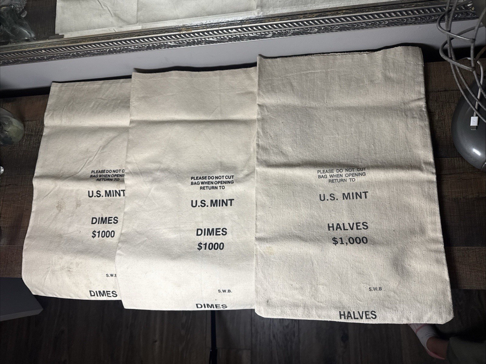 Lot of 3 Vintage U.S. Mint Canvas Coin Bags Dimes & Half Dollars Money Bags