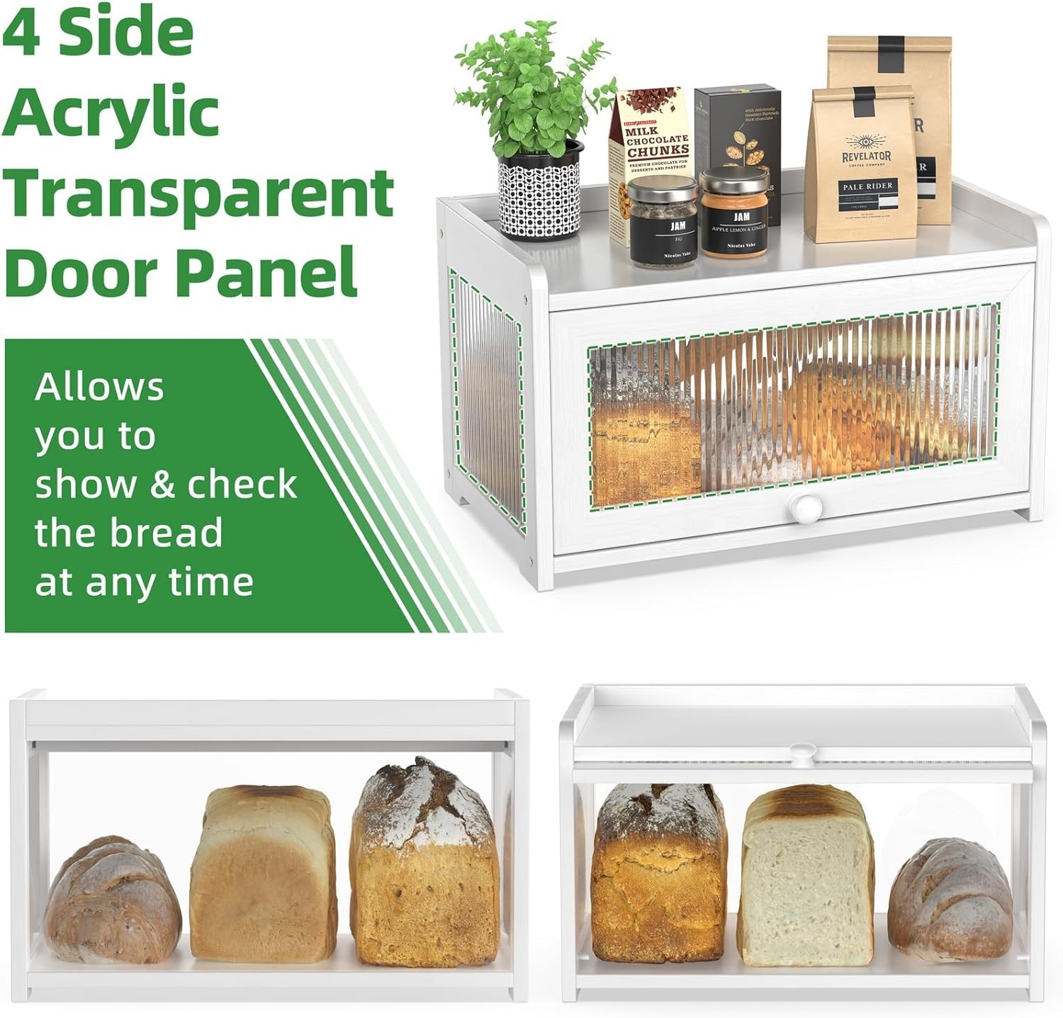Functional Bamboo Bread Box with Clear Window and Ample Storage – Hand Wash Only