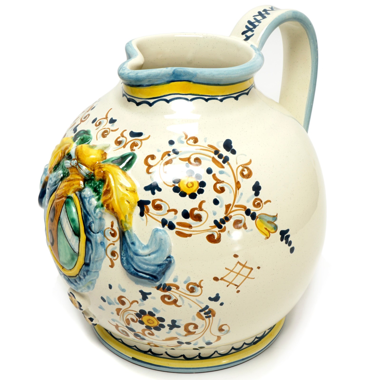 Large 1 Gallon Pitcher Brocca Jug Hand Painted in Italy Coat of Arms and Floral