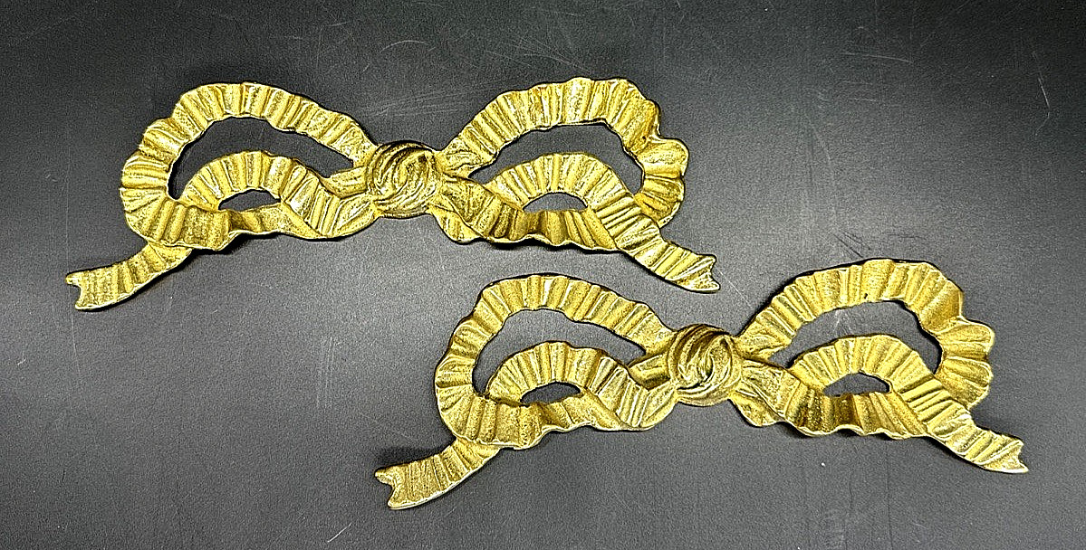 2 Set Vtg Solid Brass Bow Ribbon Wall Art Hanging Decor 7″ Andrea by Sadek