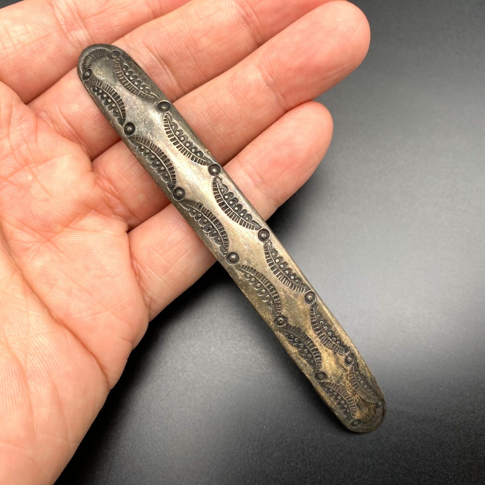 Vintage Navajo Native Hand Stampwork Silver Hair Pin Barrette