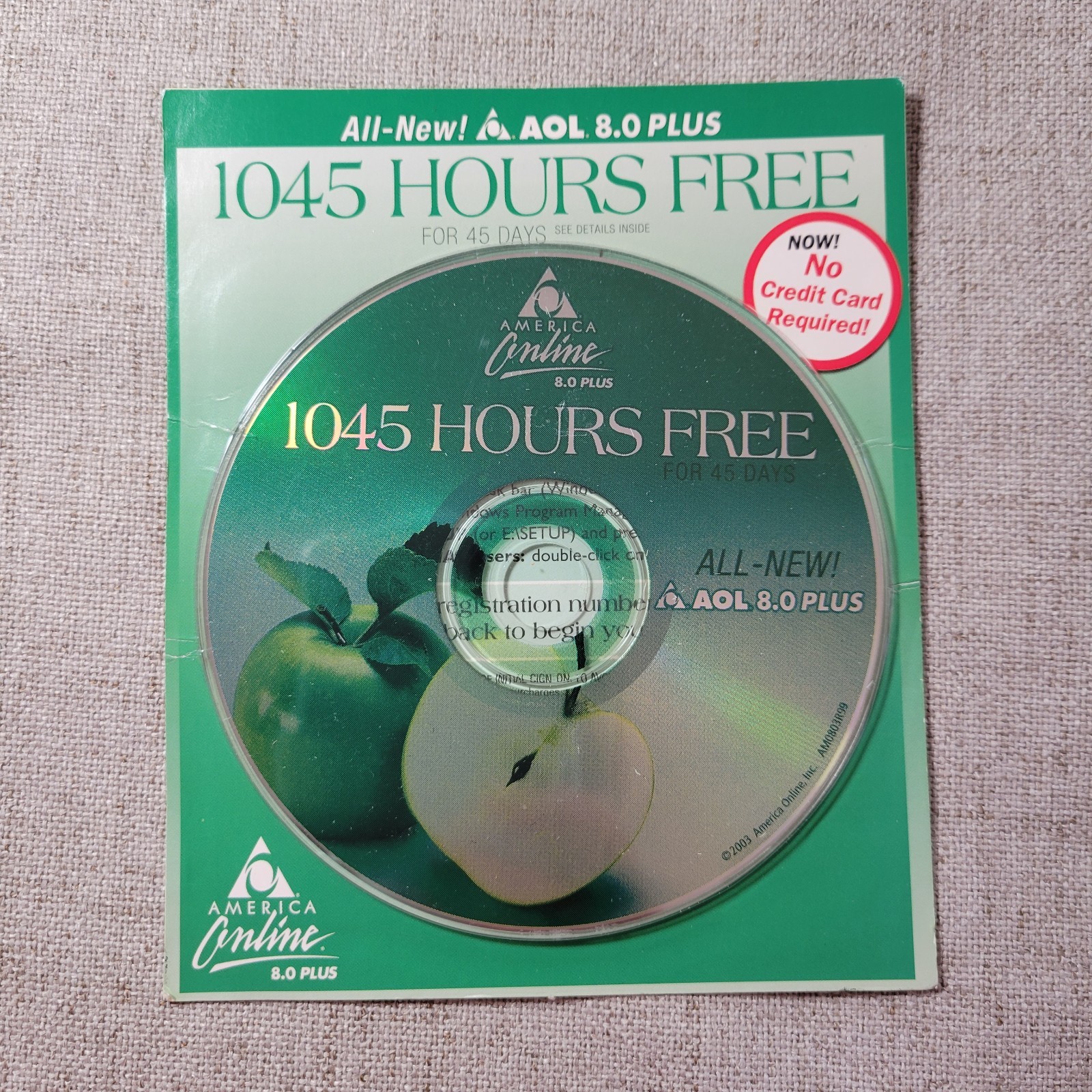 AOL America Online 8.0 Plus CD Disc Green Apples Vintage 2003