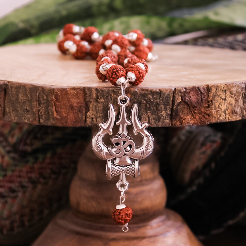 Mahakal Locket with Rudraksha Mala, Trishul Damru Pendant, pack of 2 .spiritual.