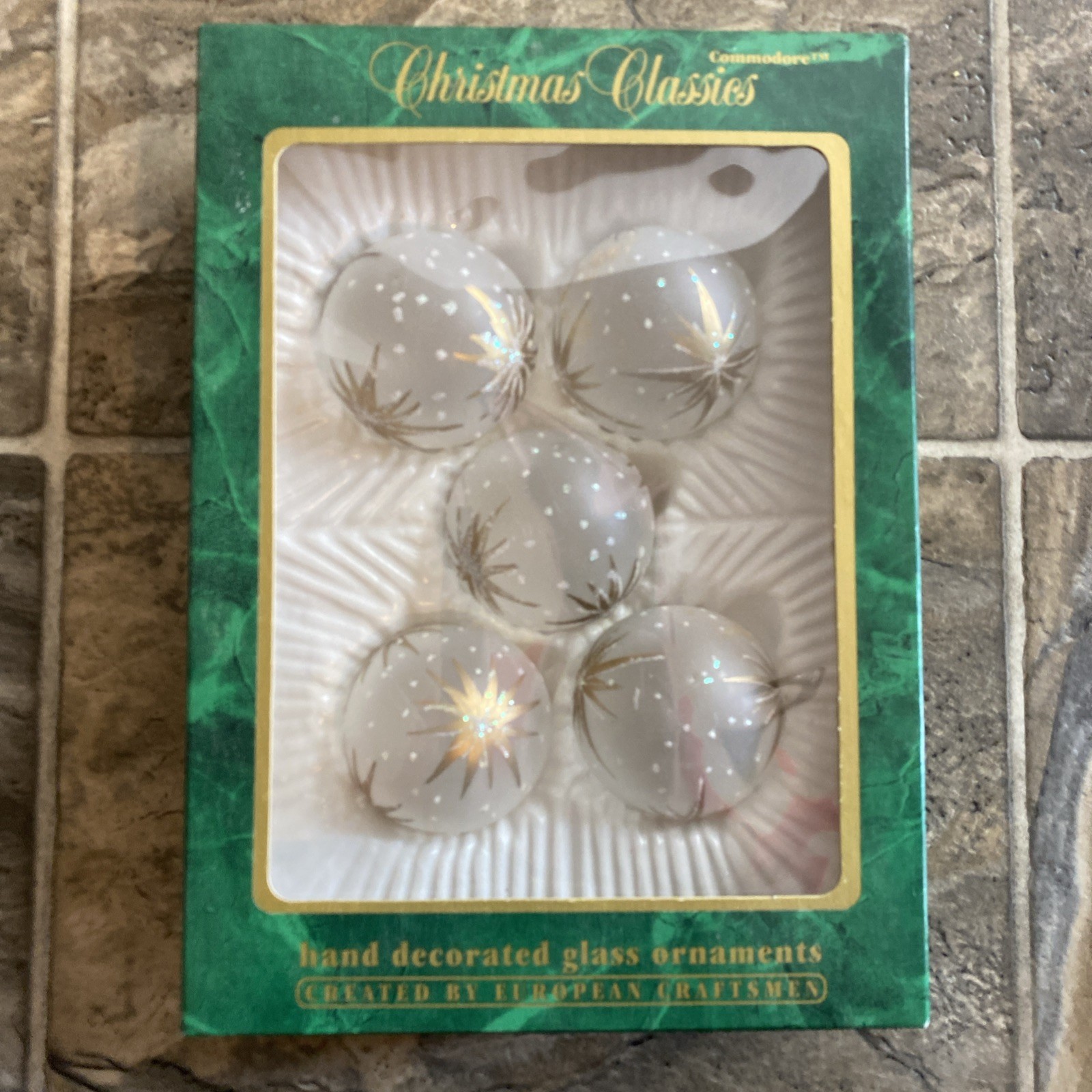 Commodore Christmas Classics Glass Ornaments Set of 5 Hand Decorated European