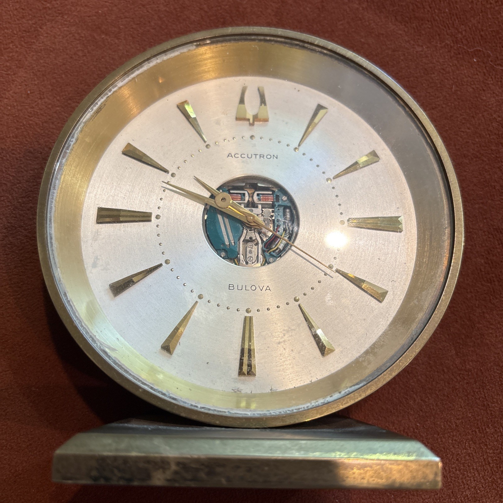 RARE VINTAGE 60s BULOVA ACCUTRON SPACEVIEW BRASS DESK CLOCK does not run!