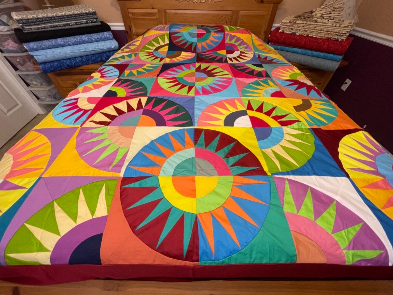Queen Size New York Beauty patchwork quilt top #45