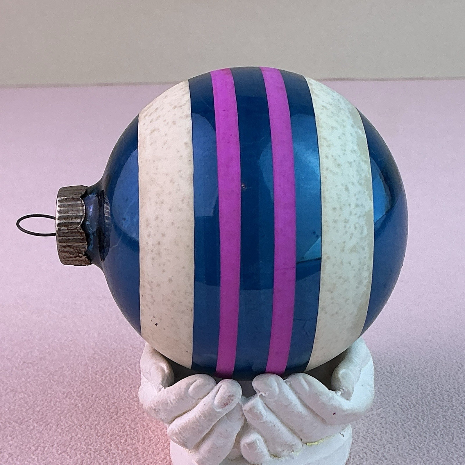 Vintage Shiny Brite Mercury Glass Multi-Color Striped Ornament*U.S.A.*3”H*