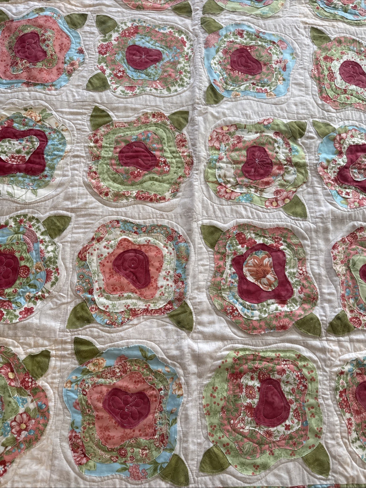 Handmade Patchwork Cottage Farmhouse Floral Quilt 54×47 Reversible Cotton