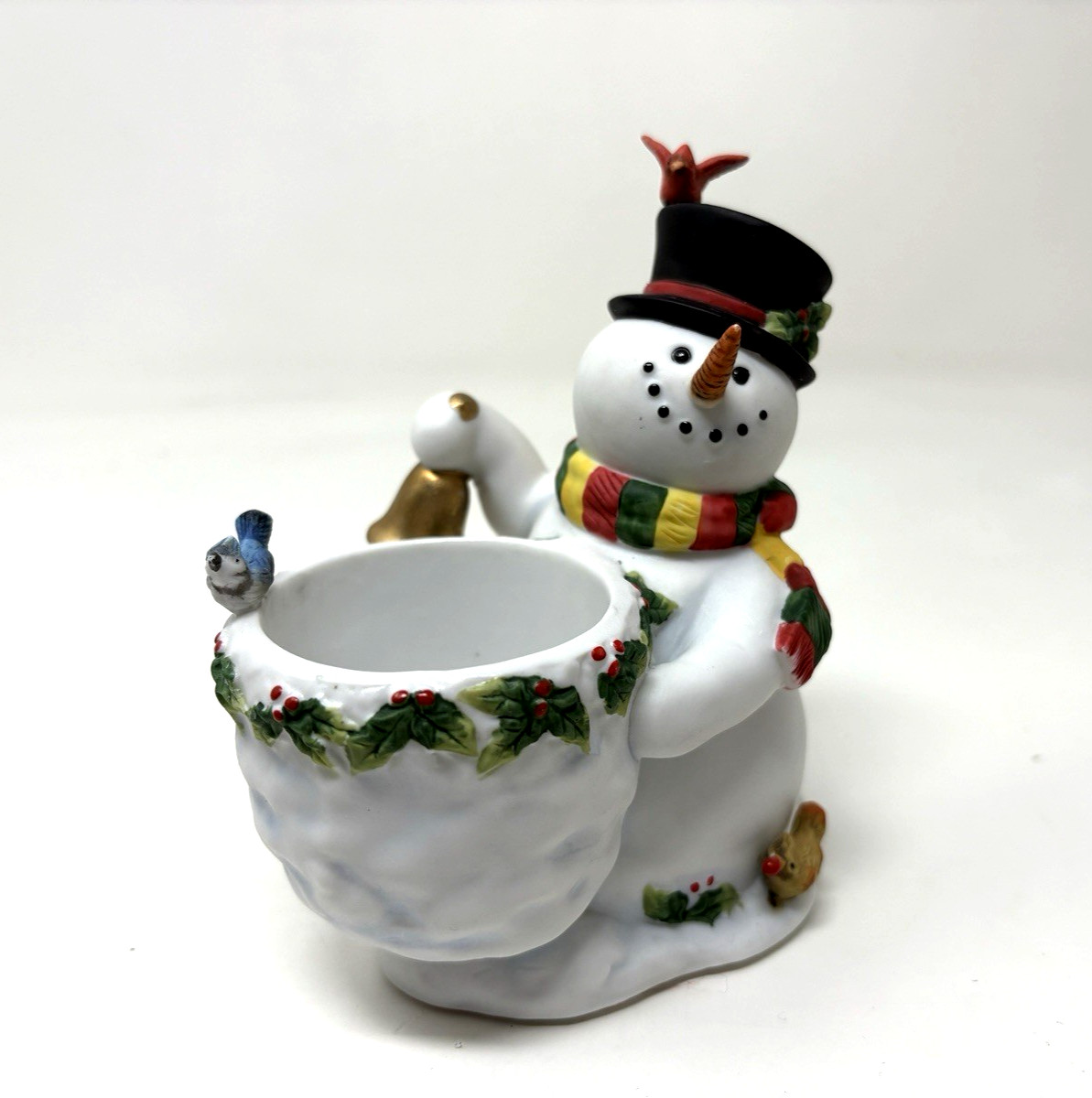 PartyLite SNOWBELL Snowman With Birds & Bell Votive Candle Holder Holiday Home