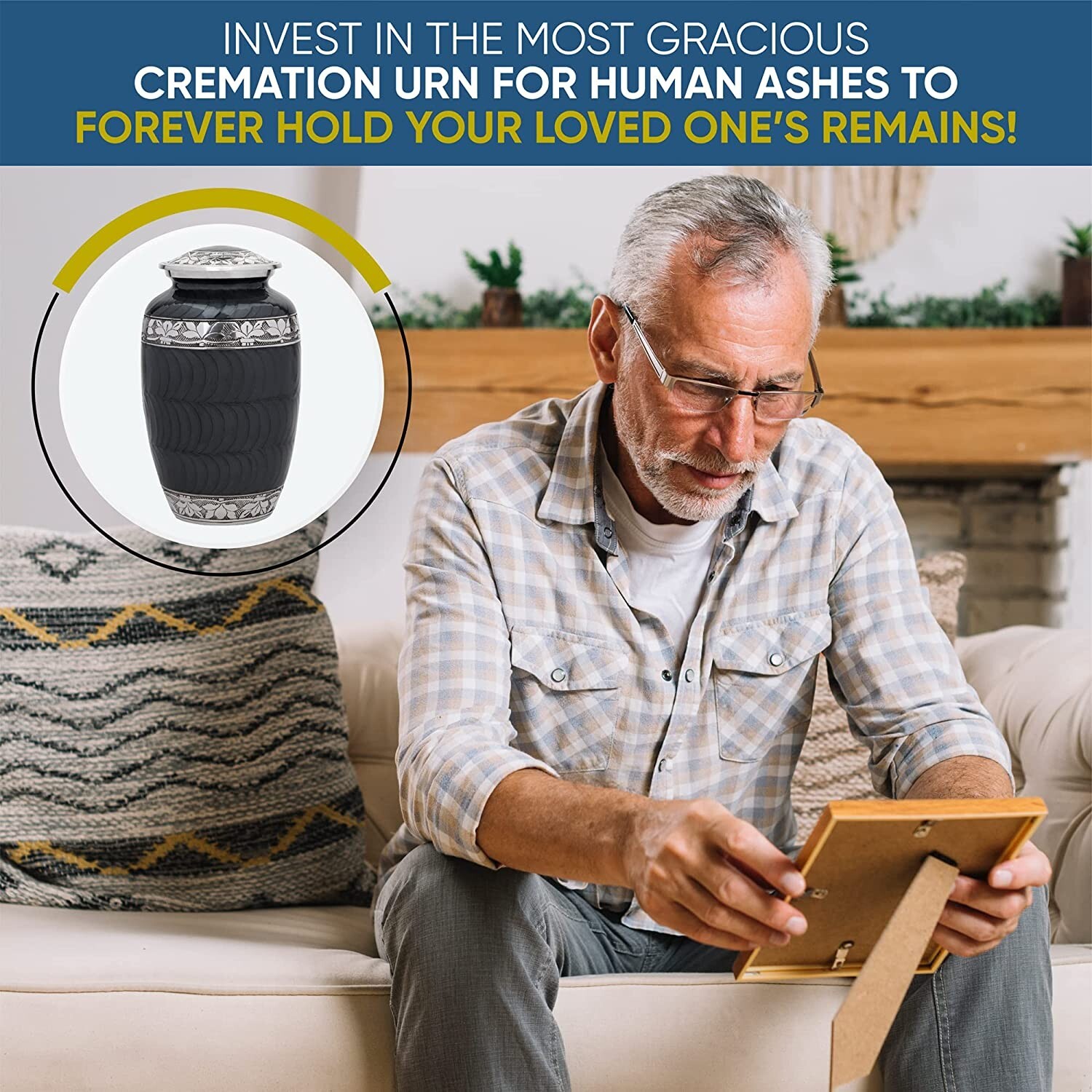 Dark Gray Cremation Urn for Adult Human Ashes with Velvet Bag