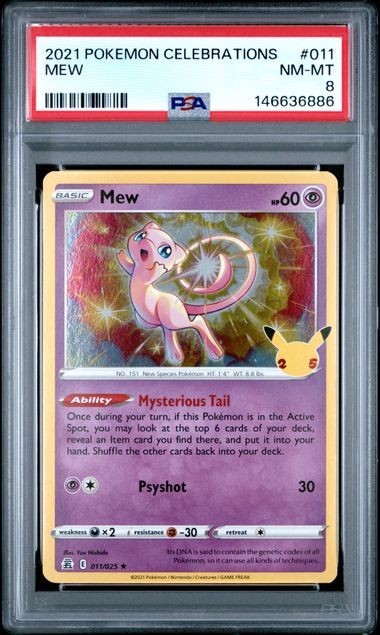 PSA 8 – Mew -Holo Rare – 2021 – Celebrations – 11/25
