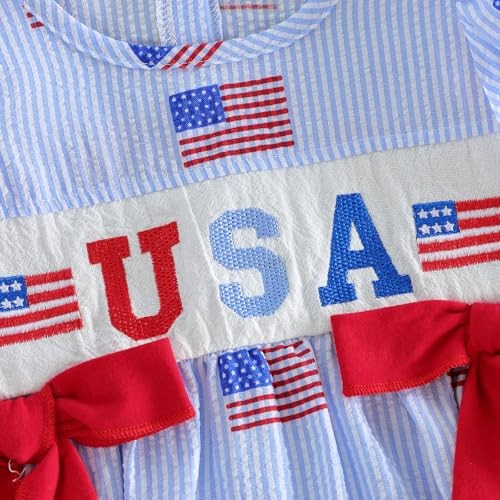 4th of July Baby Girl Outfit American Flag Romper USA Smocked 3-6 Months Blue