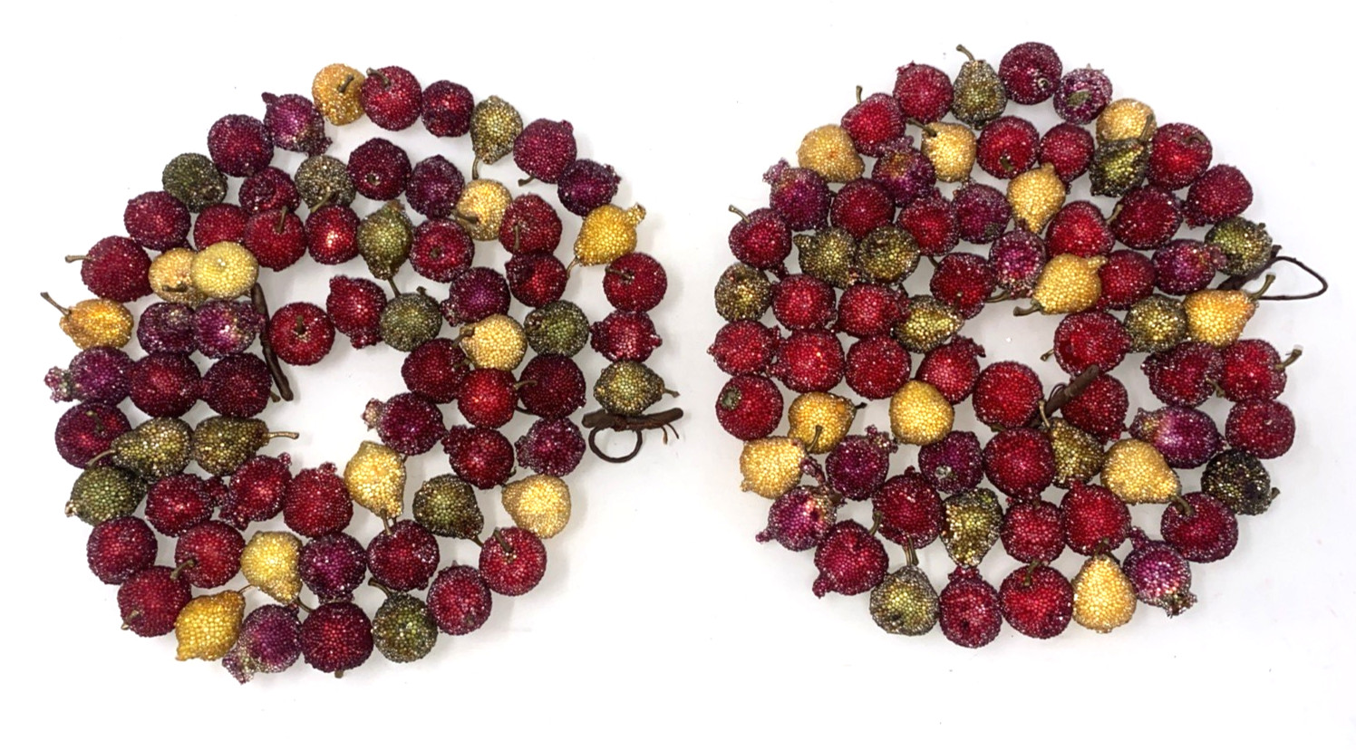Sugared Coated Faux Fruit 2 Garlands 60″ Berry Pomegranate Apple Pear Vtg