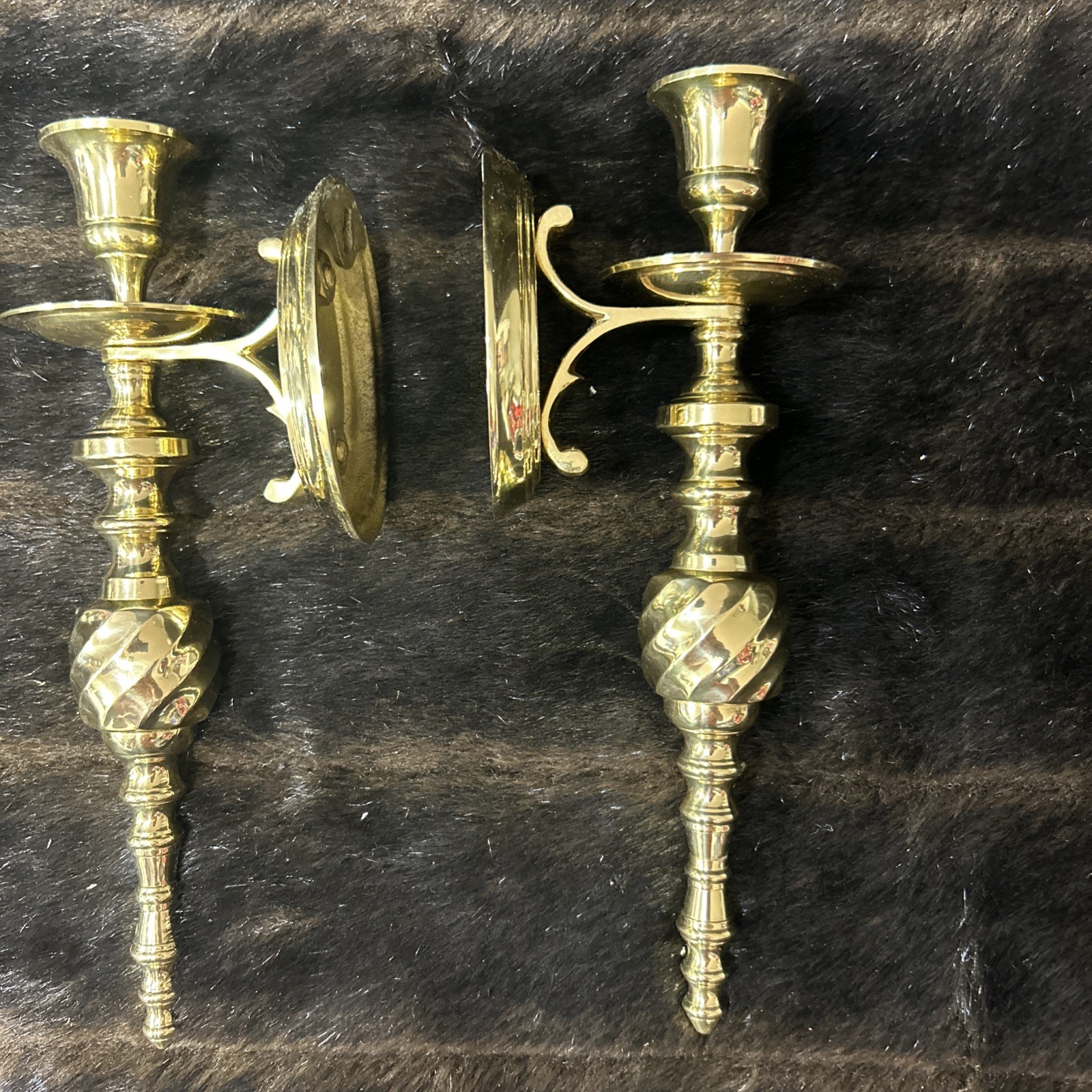 2 Solid BRASS Vintage Candlestick Wall Mount Sconce Candle Holders New Old Stock