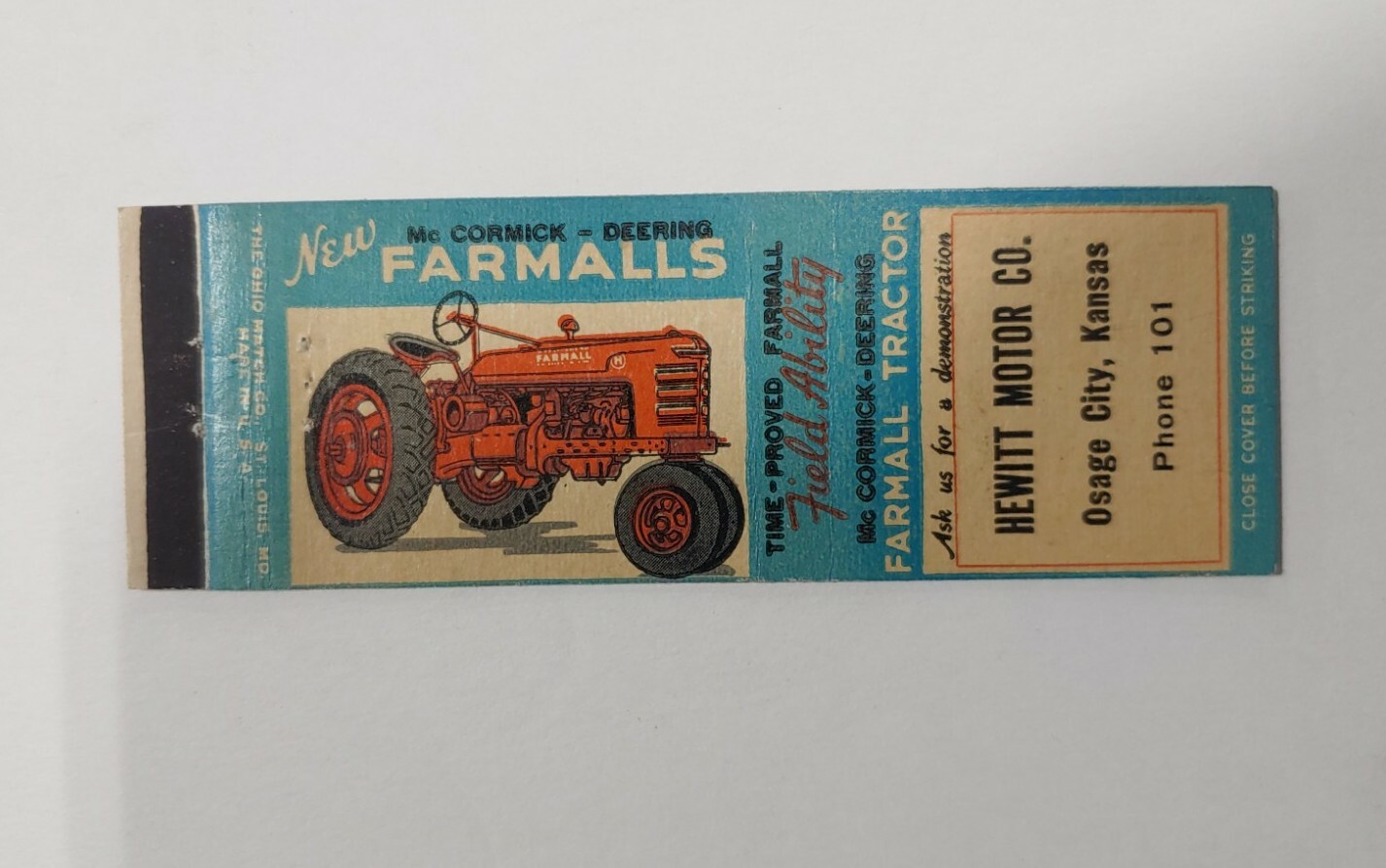 Vintage Hewitt IH International Harvester Farmalls Matchbook Osage City Kansas