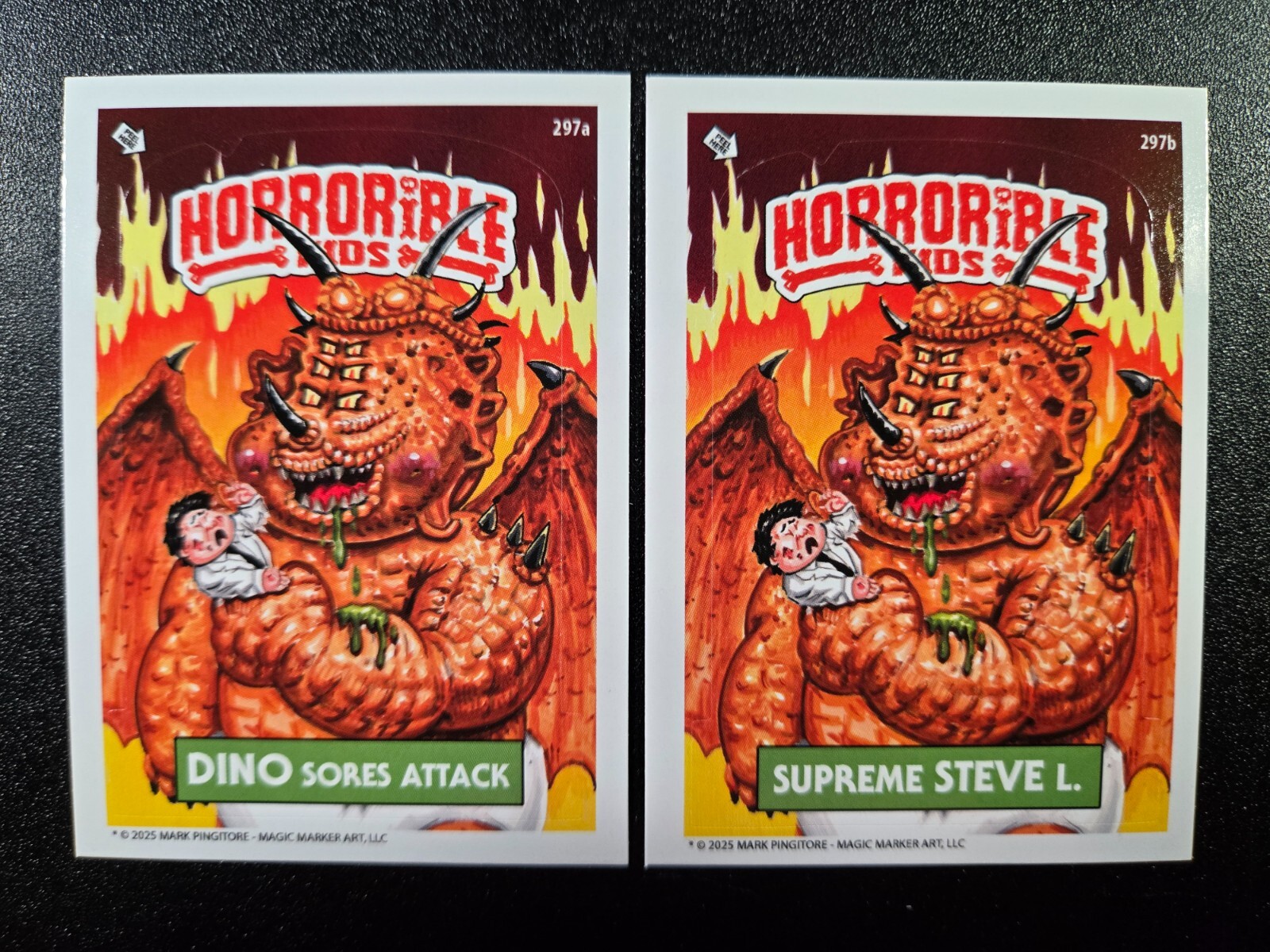 1st Edition Dinosaurs Attack! Garbage Pail Kids Spoof 2 Card Set Horrorible Kids