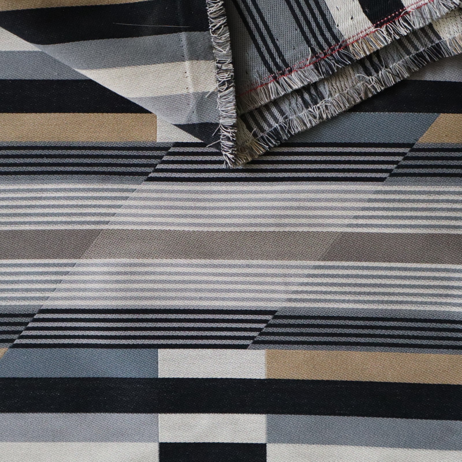 MCM Designtex Upholstery Fabric “Queue” Typography Gray, Tan Geometric 1.75 yds