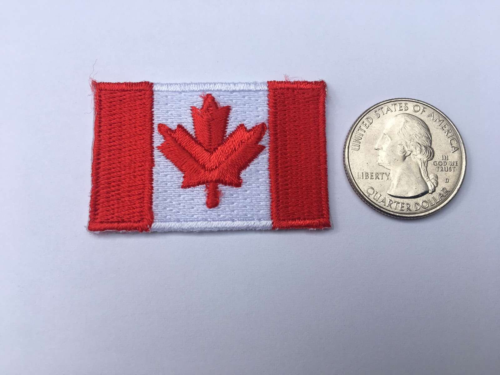 SMALL CANADIAN FLAG EMBROIDERED PATCH IRON-ON SEW-ON CANADA MAPLE LEAF RED