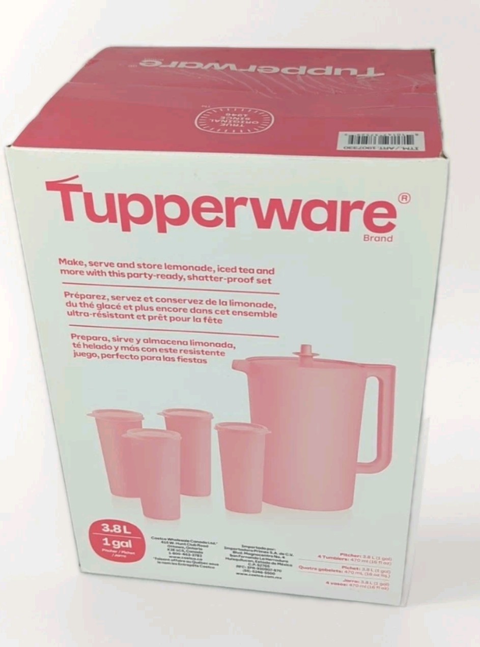 Tupperware Heritage Pink 1 Gallon Pitcher & 4 Tumbler Set With Lids