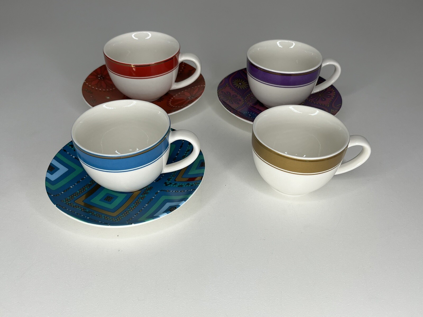 Starbucks Espresso Demitasse Cup Saucer Holiday SET 7 2006 Art Deco Contemporary