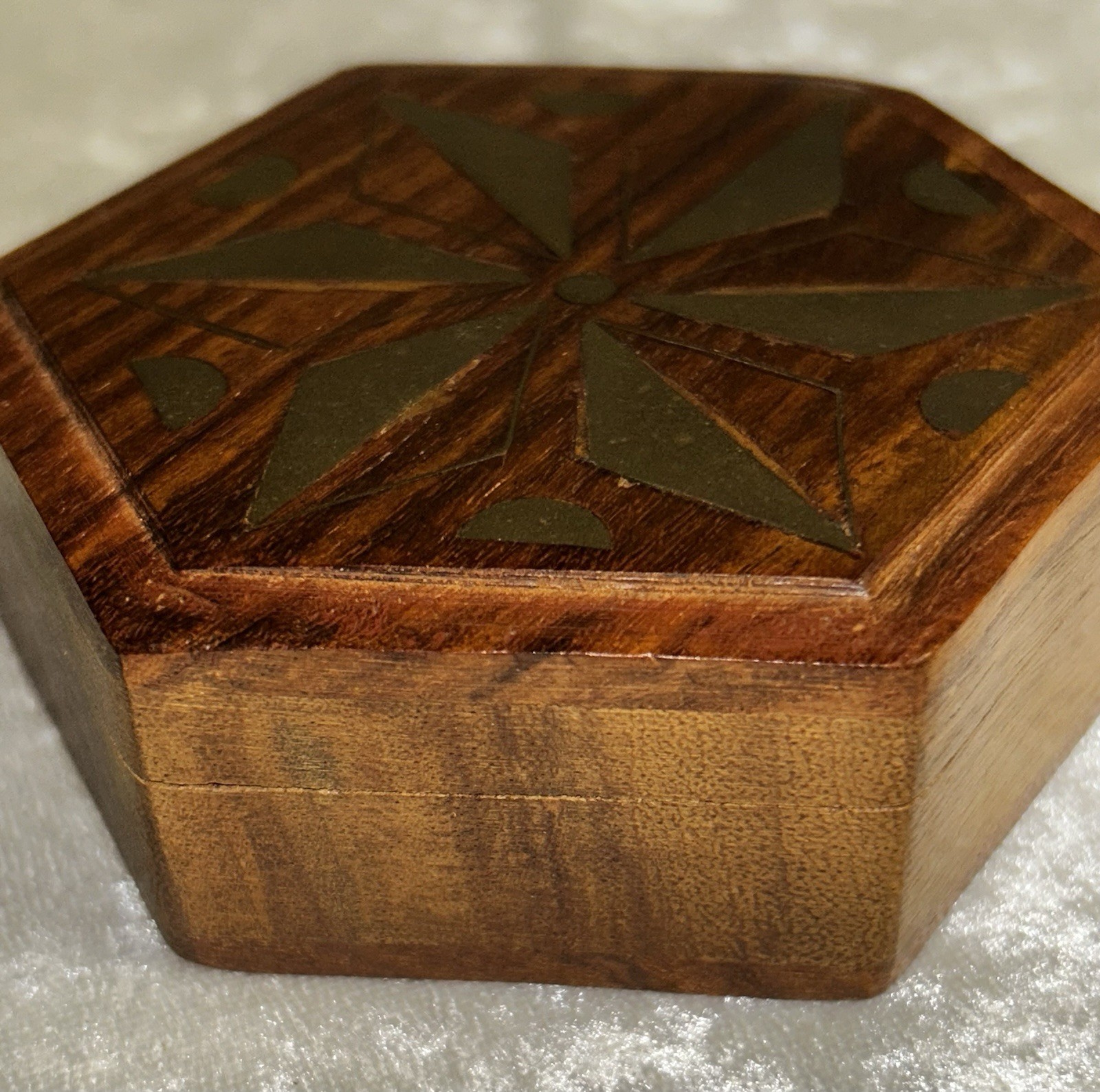 Hexagonal Wood Box With Brass Inlay