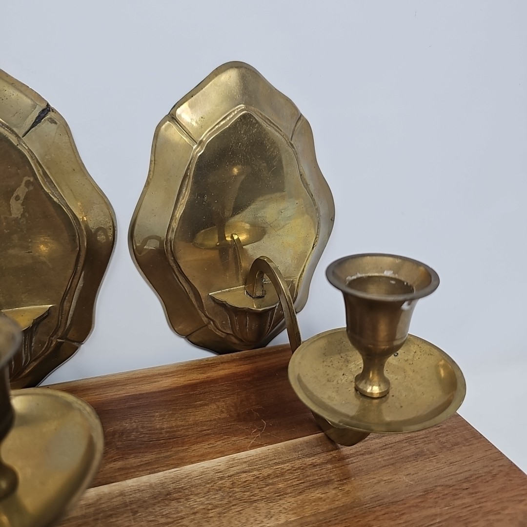 Pair Solid BRASS VTG Candlestick Candle Holders Wall Mount Sconce Set of 2