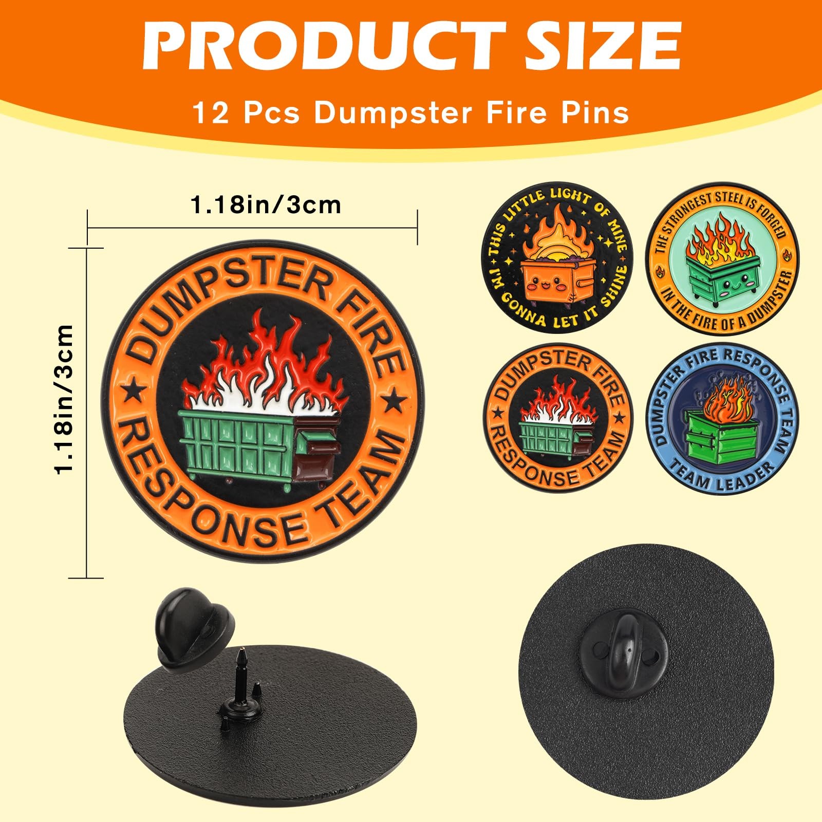 12Pcs (4 Designs) Dumpster Fire Response Team 1.18×1.18inches, Multicolor